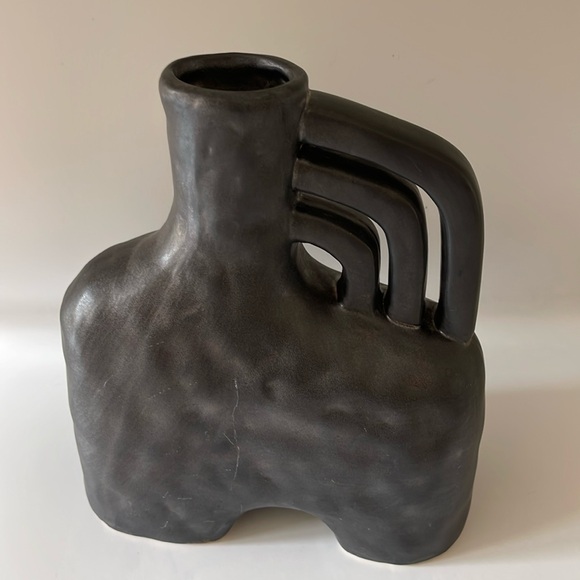 Other - Unique Triple Handle Arch Ceramic Planter Vase, Black